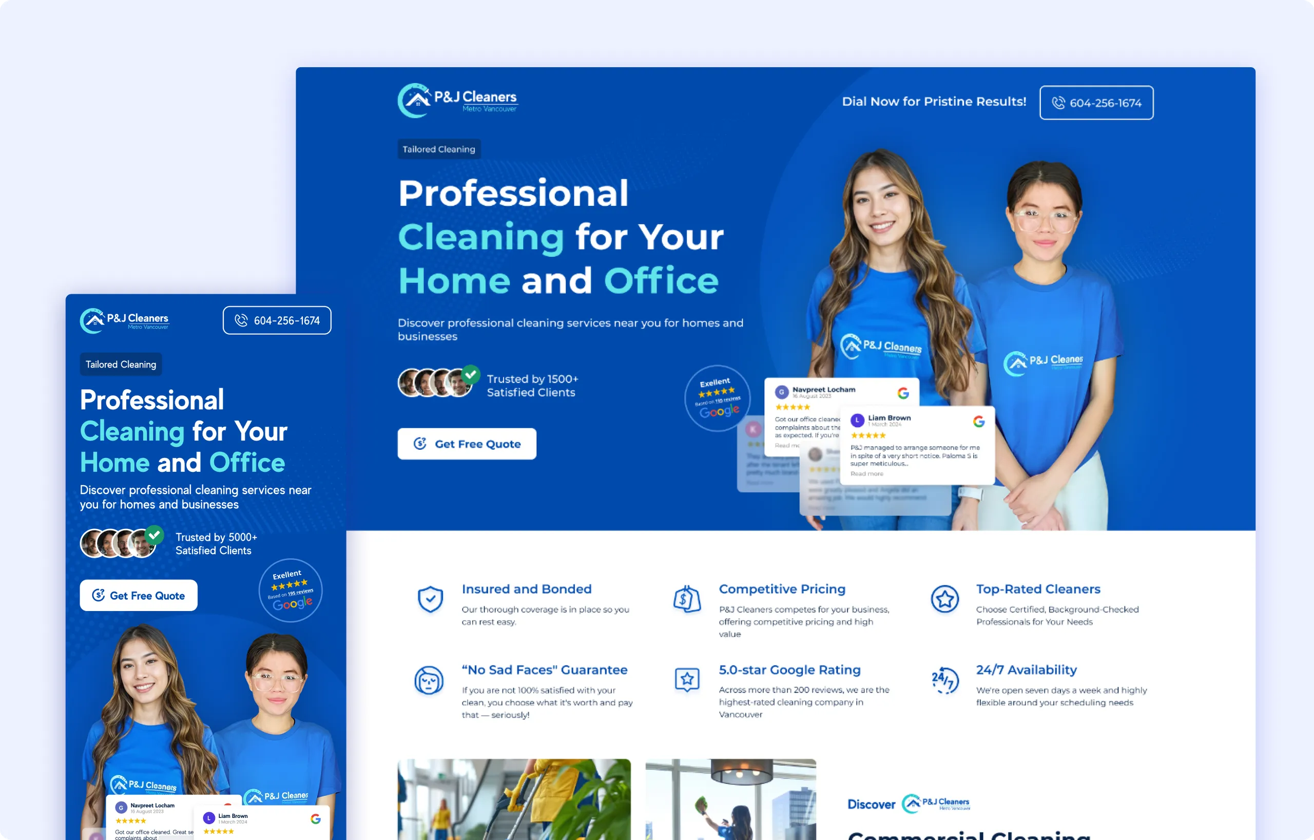 P&J Cleaners — website screenshot